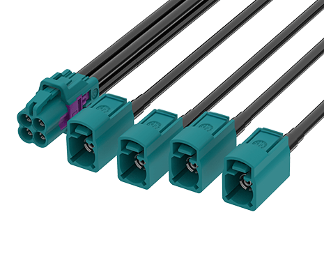 ATTEND Mini FAKRA A Jack(2x2) 转 FAKRA Jack x4 电缆 FR-1J4J-100Z01 授权代理商｜BONCHIP 现货供应 100CM 汽车射频连接线