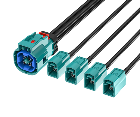 ATTEND Mini FAKRA A Jack(2x2) 转 FAKRA Jack x4 电缆 FR-1J4J-100Z01W 授权代理商｜BONCHIP 现货供应 100CM IP67 Z Code 汽车射频连接线