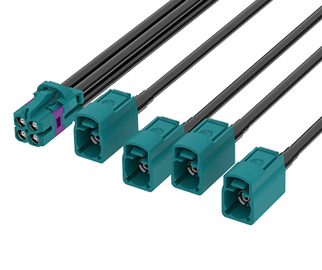 ATTEND Mini FAKRA B Jack(2x2) 转 FAKRA Jack x4 电缆 FR-1J4J-100Z02 授权代理商｜BONCHIP 现货供应 100CM 汽车射频连接线